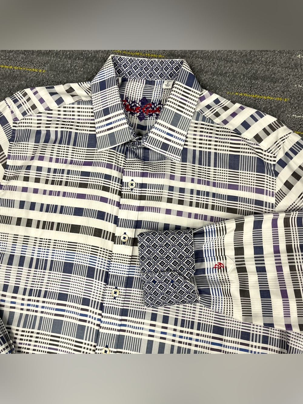 Robert Graham Plaid Button Down Shirt Mens Large Multicolor Flip Cuff Cotton